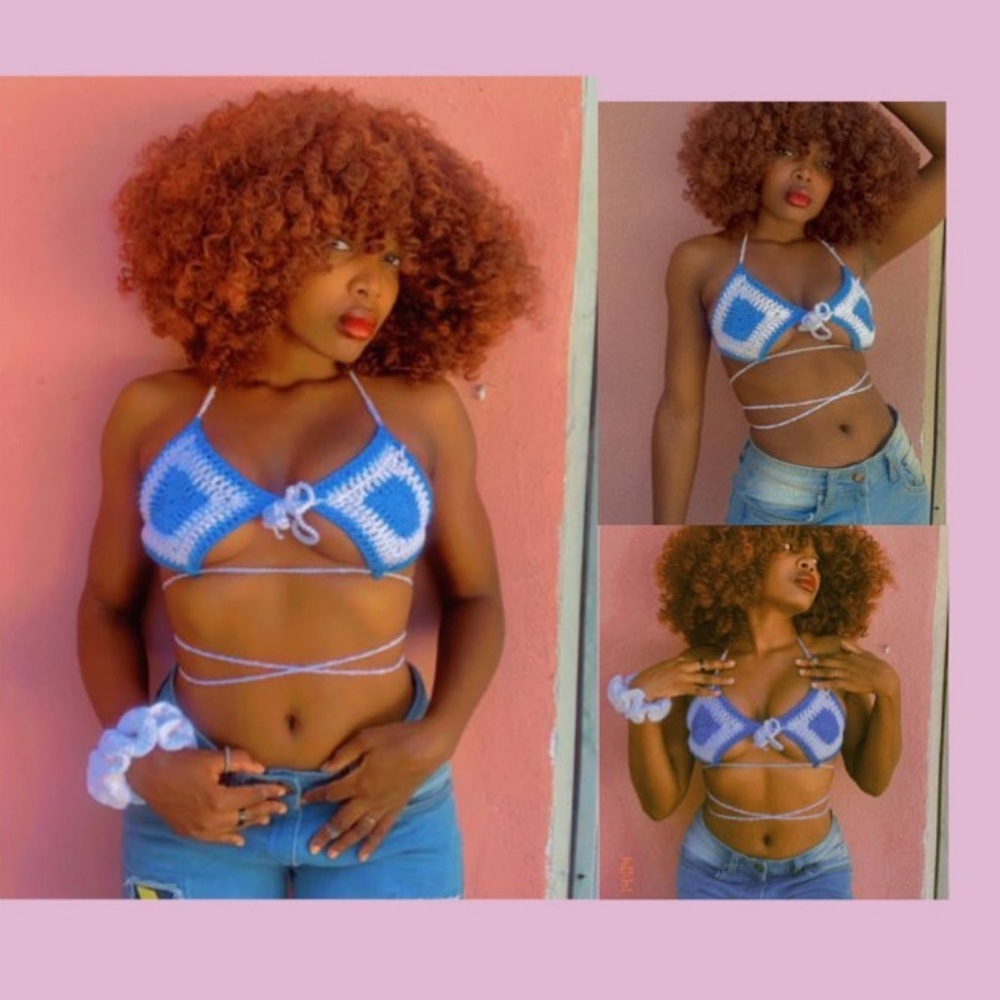 Handmade Blue and White Crochet Halter Top